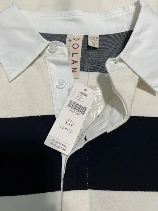 Anthropologie DOLAN Long-Sleeve Rugby Mini Dress Black White XSP - Picture 9 of 12